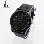 Black Wood Watch Leather Band Sandal Wood Dial Oem Japan Movement