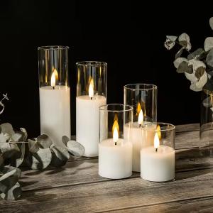 Wholesale Birthdays Weddings Clear Glass Flameless Pillar Candles With Timer Flickering Glass Pillar Light from china suppliers