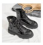 Stacked Rubber Soles Ladies Flat Boots Brushed Leather Motorcycle Boots