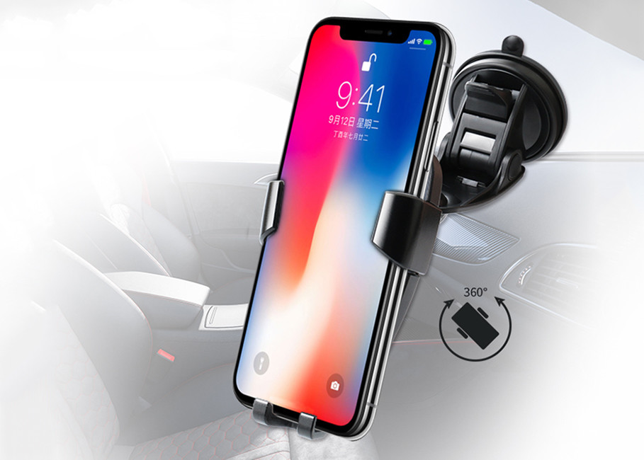 2018 Shenzhen 10W fast charger with holder qi standard usb cell phone wireless car charger for Samsung IPhone