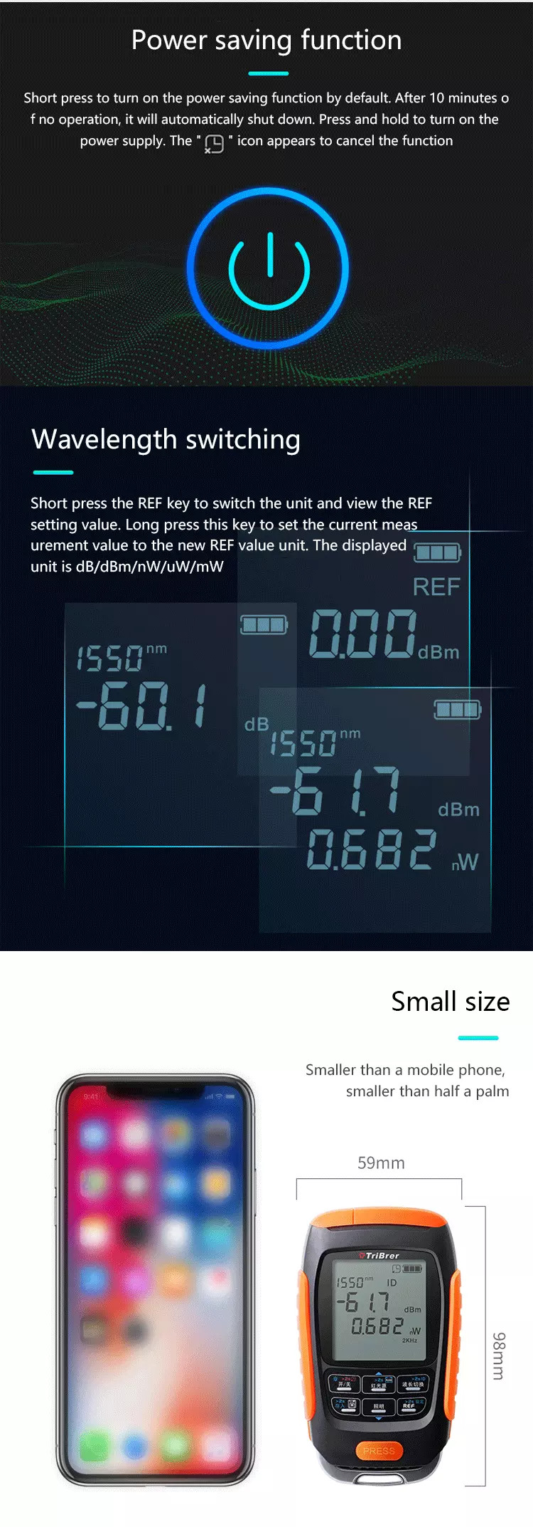 TriBrer APM50 Mini Optical Power Meter OPM FTTH Multifunction