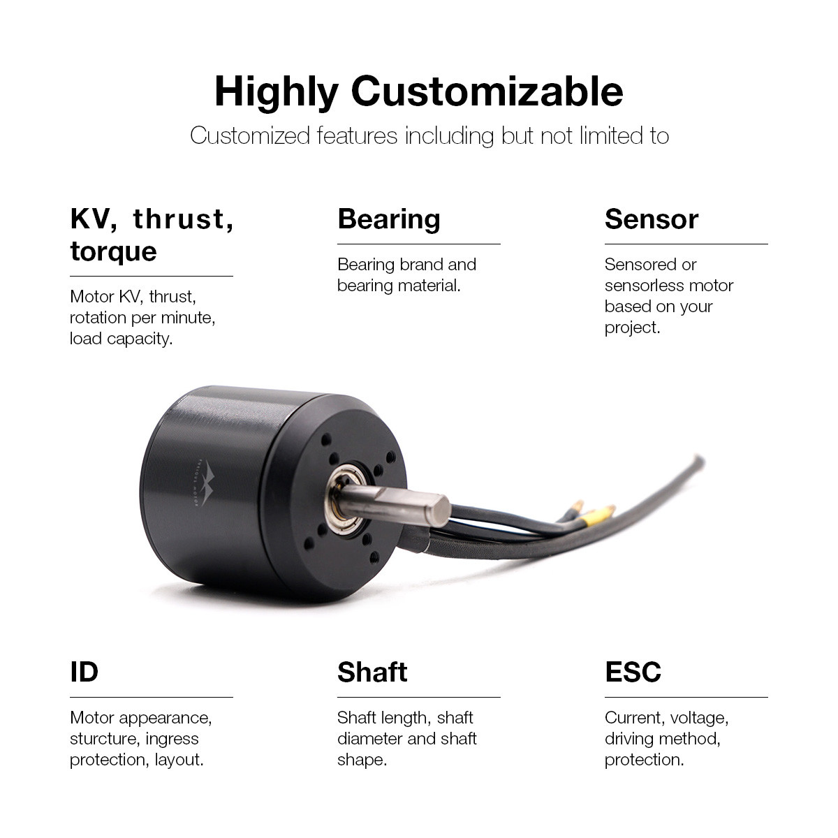 High Speed 6384 48V Brushless DC Motor With Custom Shaft For Power Tool