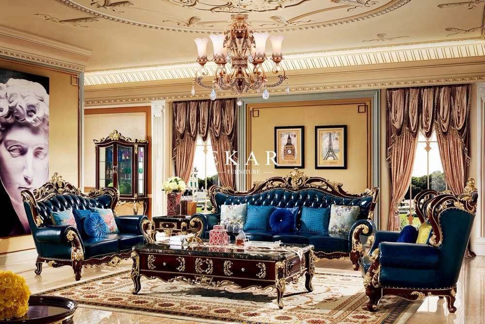 French white Wooden carved Frame Royal Furniture Classic living room Sofa Set