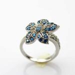 Women Jewelry Flower Design Sterling Silver Pave Blue Cubic Zirconia Ring (S