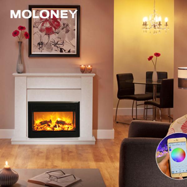 30"/770mm Electric Fireplace Heater Small Bevelled Edge Simulated Wood Flame LED