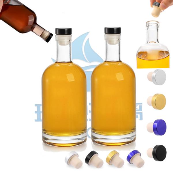 T Type Wooden Top Clear Vodka Luxury 500ml 700ml 750ml Whiskey Liquor Bottle for