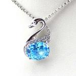 925 Sterling Silver Oval Green Cubic Zircon Swan Pendant Necklace (PSJ090)