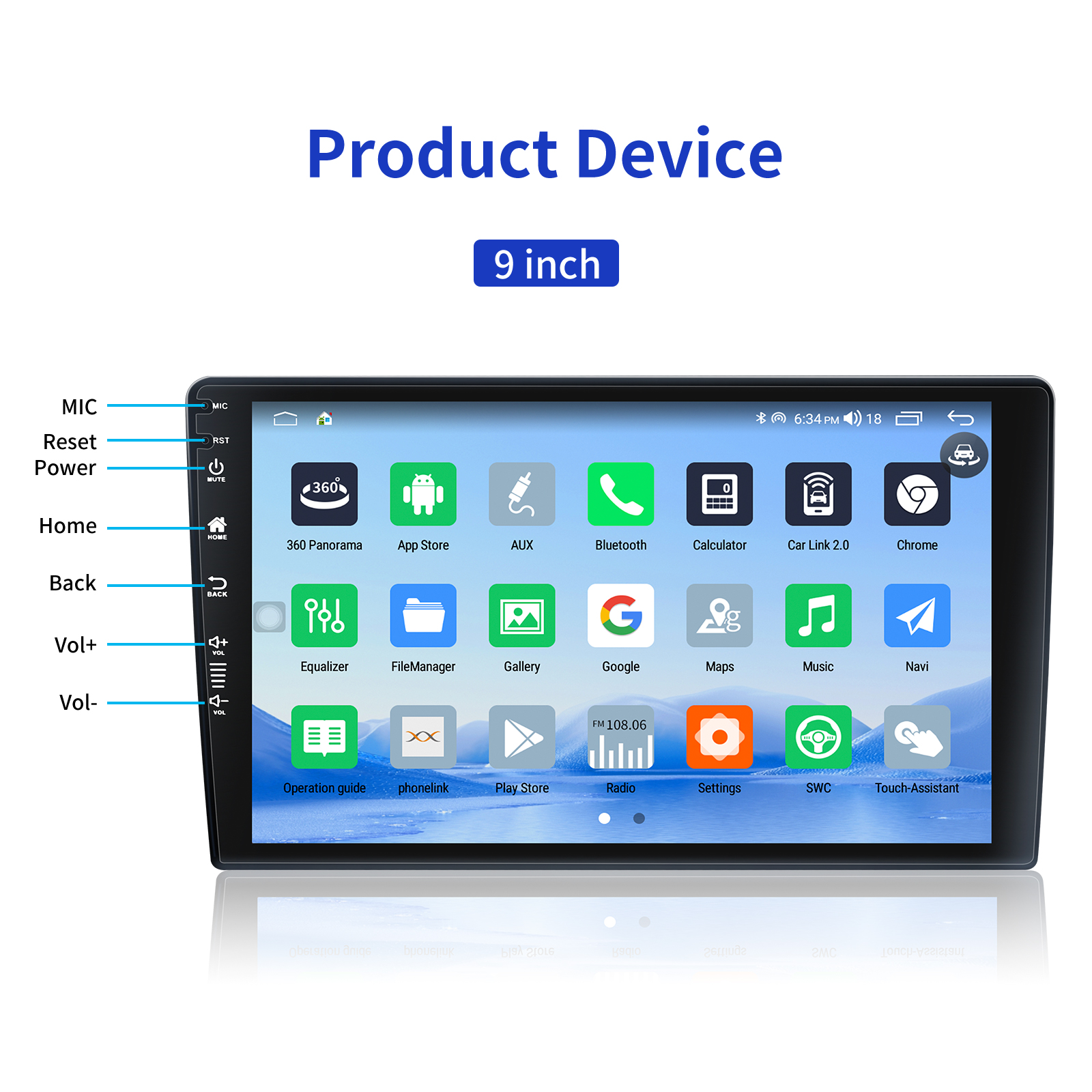 Double Din Android Car DVD Player 9'' Touch Screen MP5 Player with Android 9.0 System