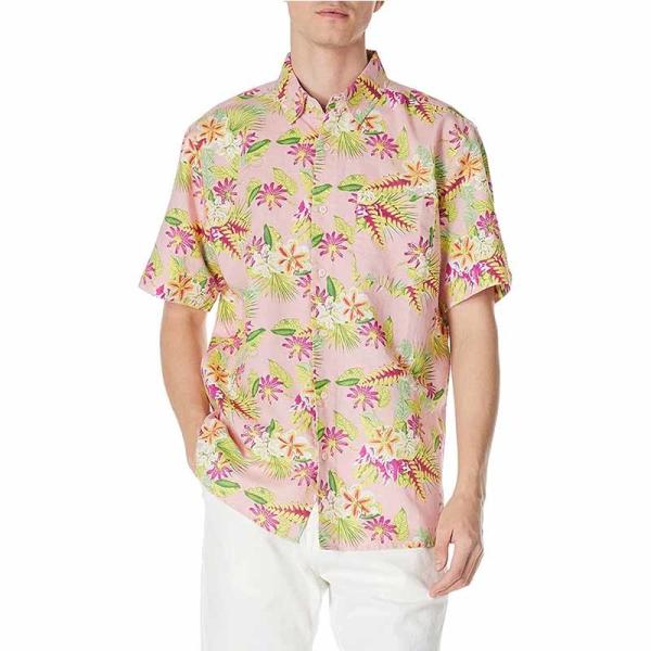 Floral Print Mens Casual Short Sleeve Shirts Button Down 52% Linen 48% Cotton