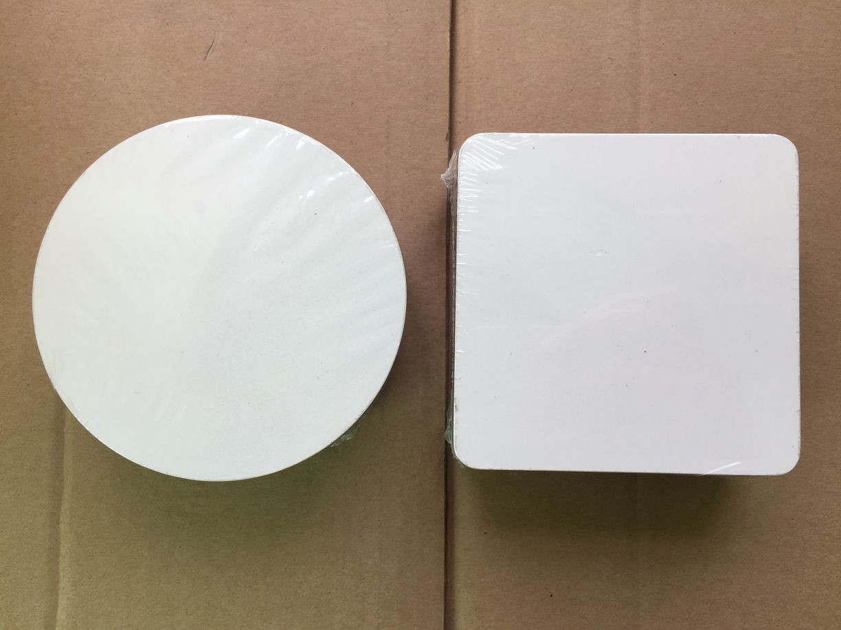3.75‘’ Blank MDF Coasters with Cork Back for DYE Sublimation use, shrink wrap package