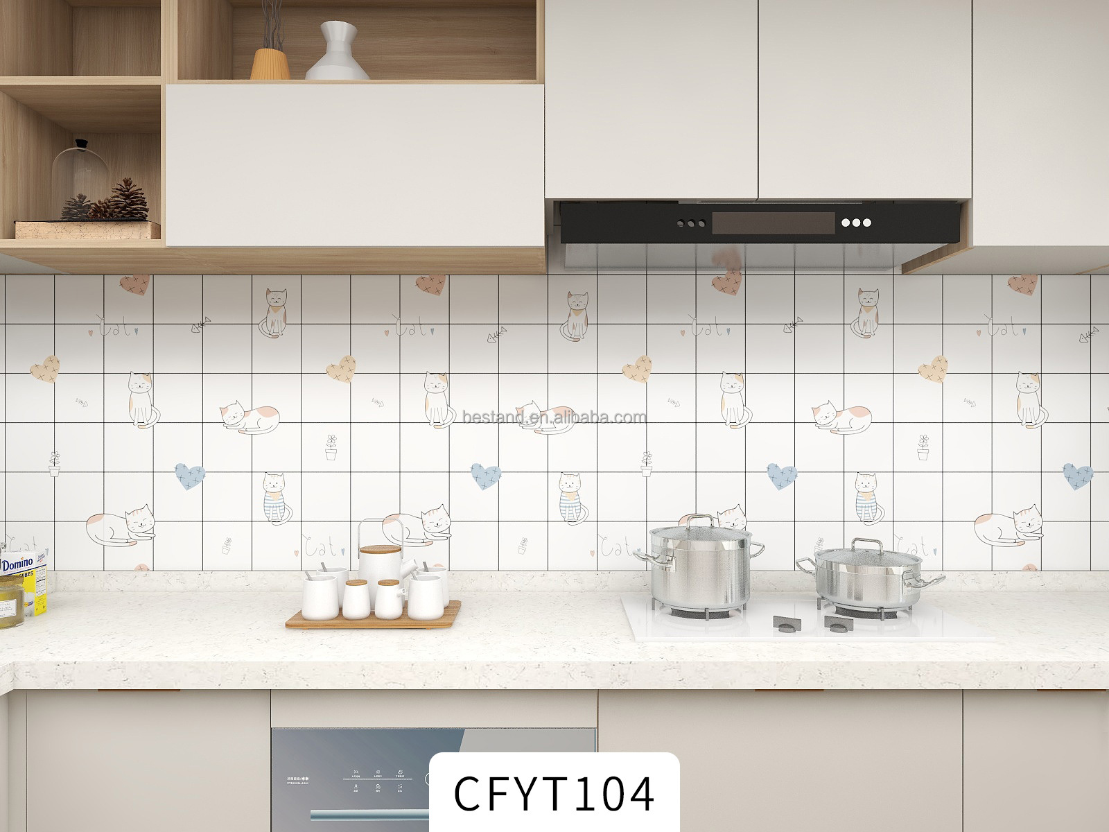 80CM Width Marble Sticker Anti Oil Waterproof Kitchen Wallpaper Modern Design PVC Kitchen Backsplash Sticker