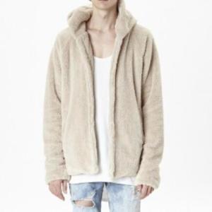Wholesale Grey Colo Mens Sherpa Lined Coat , Oversized Sherpa Hoodie Side Slit Cardigan from china suppliers