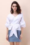 Fall Clothing Blouse Ladies Gingham Tops Women Wrap Top