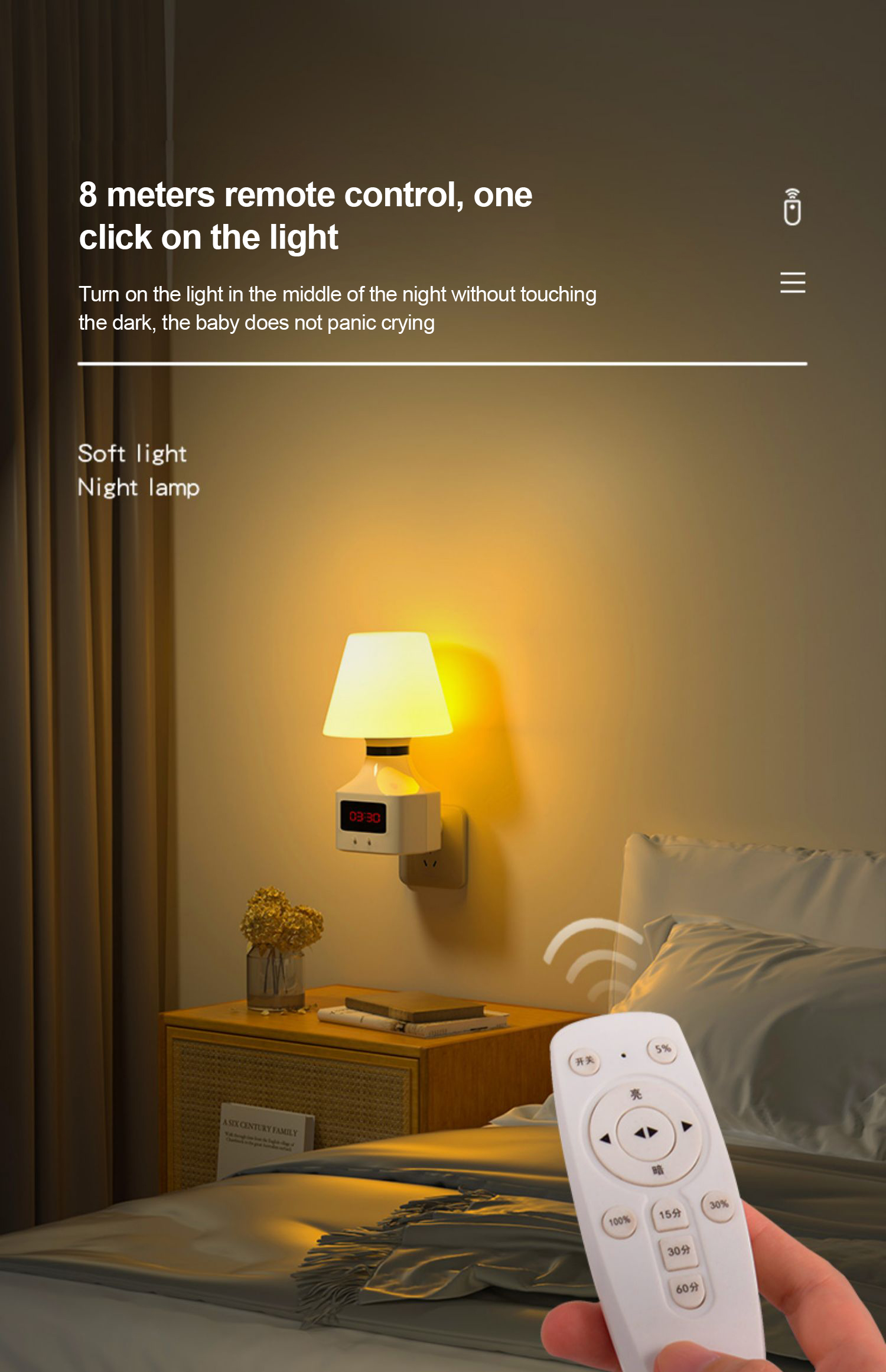 Dimmable LED Night Light for Baby Nursing Non Intelligent Control Plug-in Socket Type