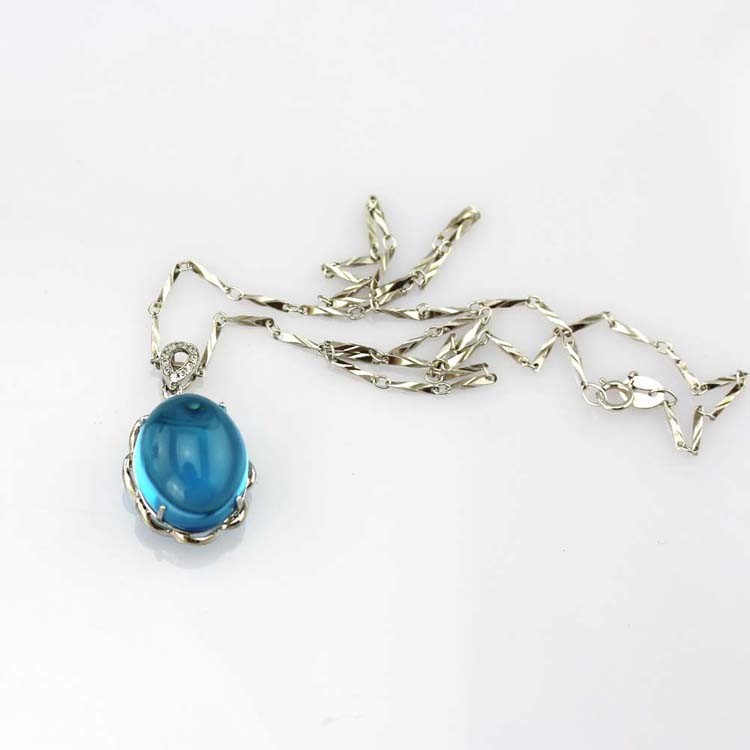 Sterling Silver Jewelry 14mmx17mm Dome Oval Blue Topaz Cubic Zirconia Pendant (PSJ0189)