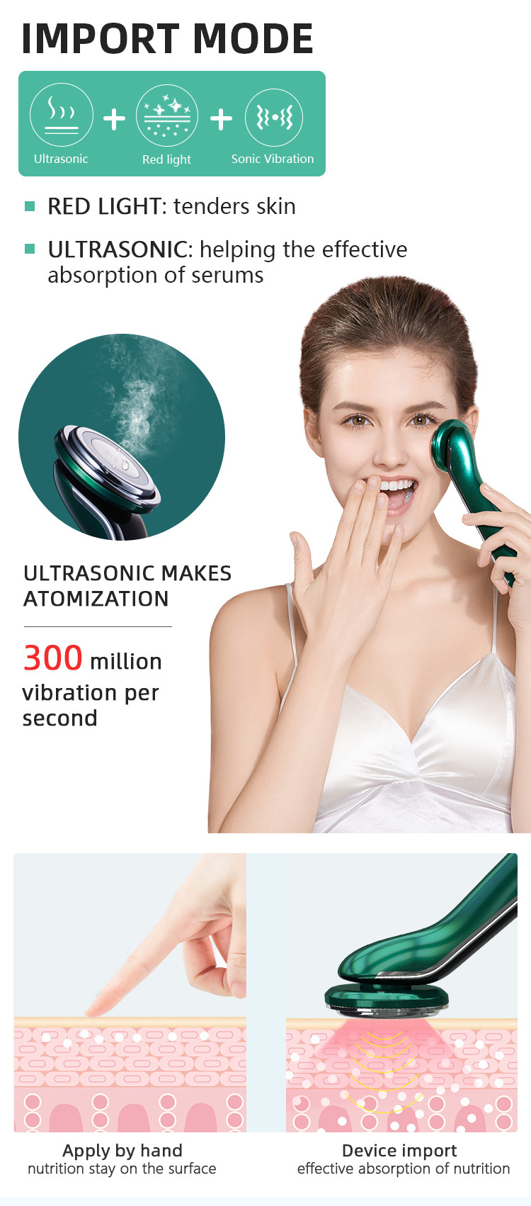 PSE Approved Skin Rejuvenation 3W Ultrasonic Face Massager