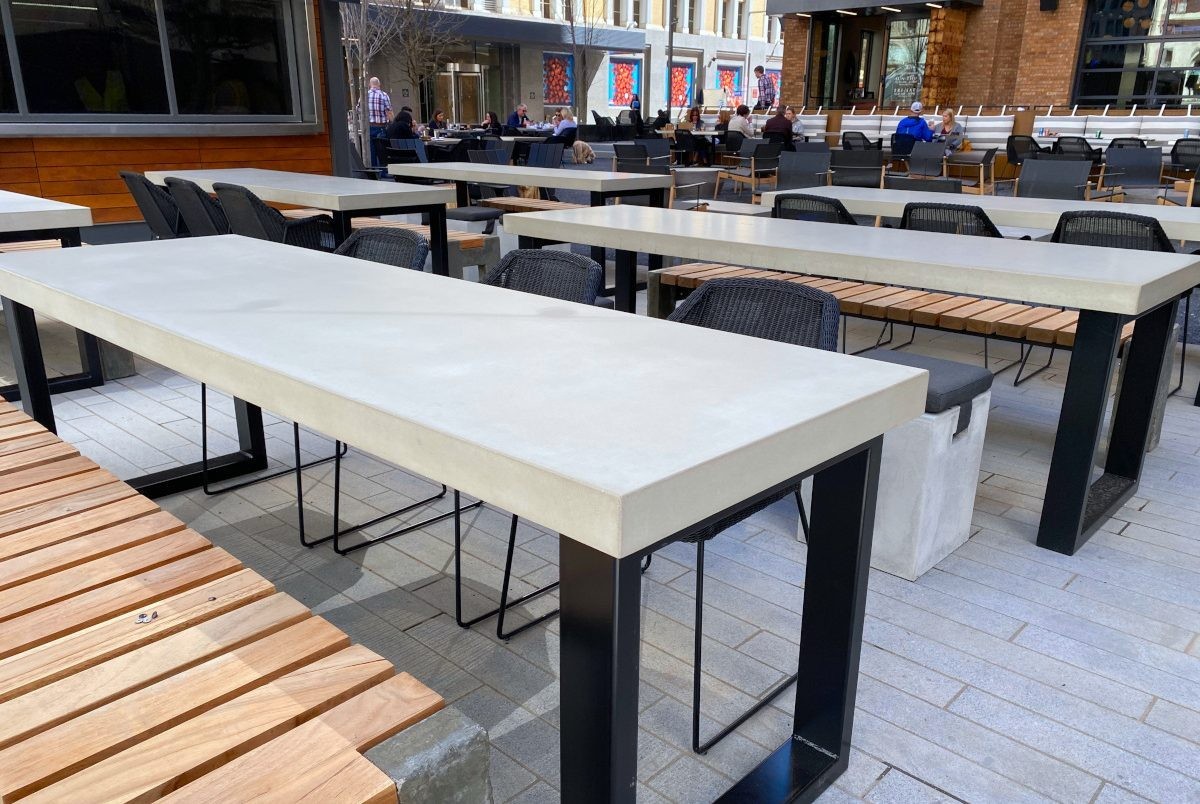 Rectangular Kitchen Chair Set Concrete GRC Dining Table With Bench