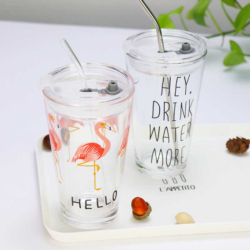 Top quality 455ML 16OZ decals with straw and silicone llid glass juice drinking jar