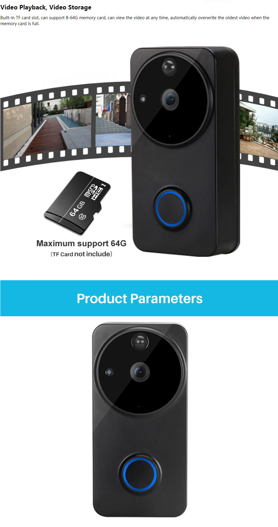 ABS Smart Home Wireless Doorbell 1080P Smart Camera Doorbell 2-Way Motion Detector