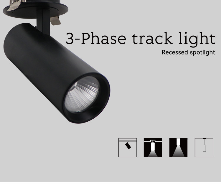 2700K/3000K/4000K LED Recessed Ceiling Spotlight 3290lm Black Track Spotlights