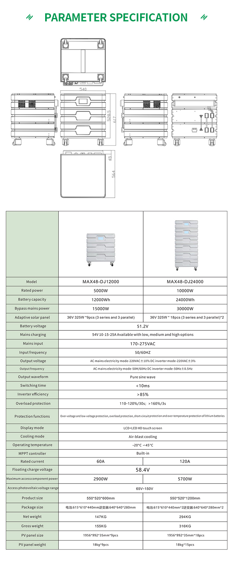 CE 3Kw 5Kw Stacker Type Solar System Inverter Pure Sine Wave Off Grid MPPT Hybride Inverter