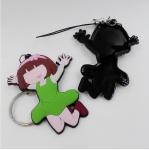 Beautiful Pink Green 2d Girl Rubber Keyring / Soft Rubber PVC Keychain Custom
