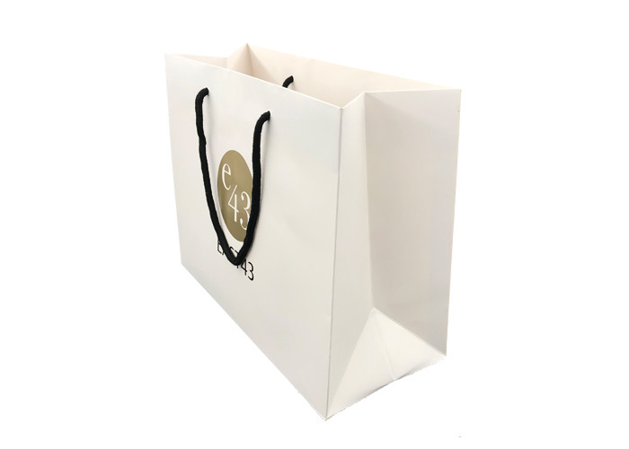 White Personalised Boutique Paper Bags For Shopping Gold Hot Stamping