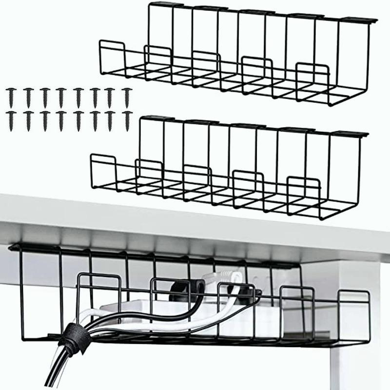 Office and Home Standing Desk Cable Tray Basket with Sturdy Metal and Flexible Design