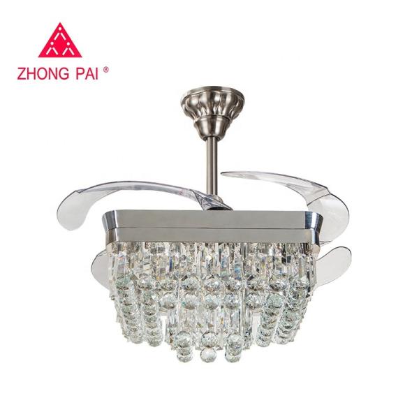 Contemporary 110v 110W Retractable Blade Ceiling Fan Chandelier Santi Nickle