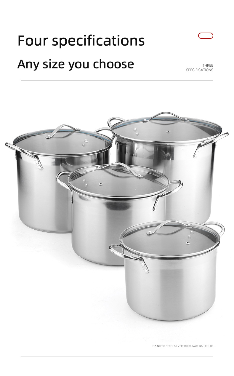 Factory Price Silver Large Capacity Cookware Stew Pots Cooker Stainless Steel Heavy Duty Cooking Pots