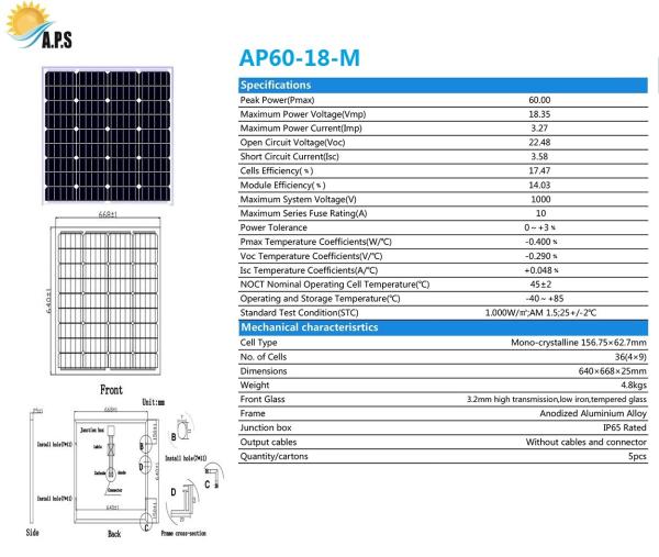 Mono-Crystalline 36cells 60W,65W,70,80W 18V For Home And Garden Light Street