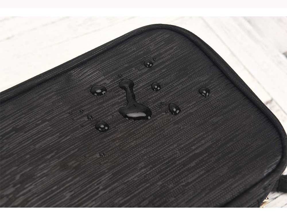 2 Main Compartments Black Polyester Makeup Bag