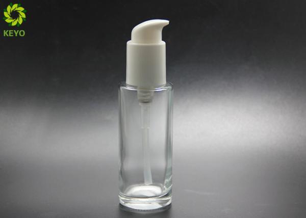 Luxury Cosmetic Packaging 80ml Round Flat Glass Serum Lotion Bottle With Self