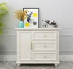 Glass Door White Solid Wood Bedside Cabinets 3D / 2D Drawing Customized