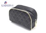 Round Corner Design Fabric Makeup Bag Black Zipper With Gold Leather Head