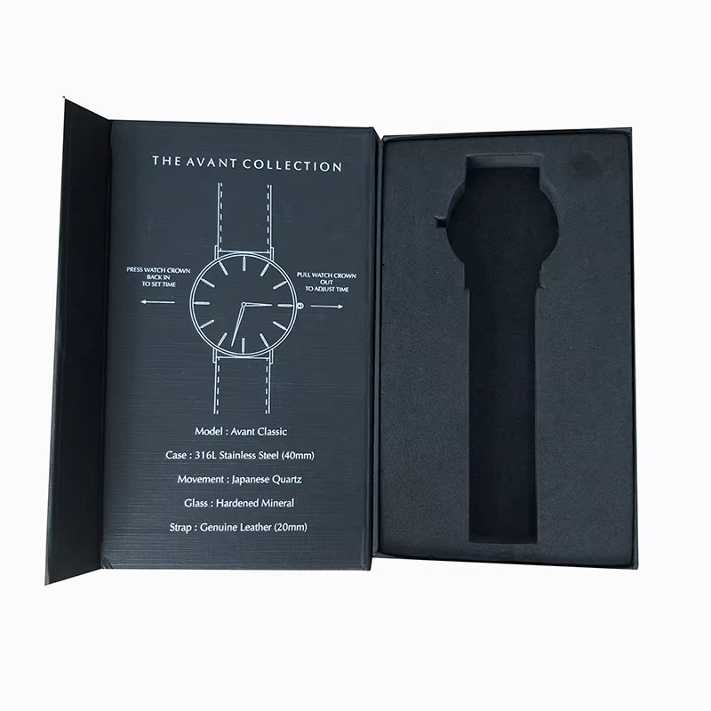 Custom logo Luxury Black Cardboard Smart Watch Magnetic Gift Packaging Box Single Watch with Foam Lining