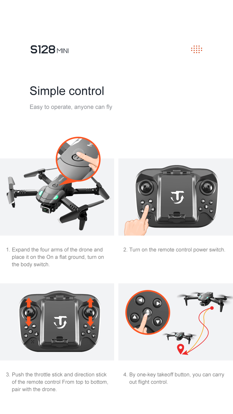 Maximum Flight Time S128 Mini Drone Portable 4k Dual Camera Obstacle Avoidance Take Off Landing Wifi Rc Drone