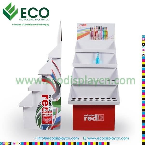 Cardboard Promotional Supermarket Floor Display Shelf With Separate Counter Display For Liquid