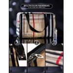 Women Khaki Stripe PVC Makeup Storage Bag For Travel