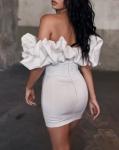 Solid Color Tube Top Puff Off Shoulder Slim Dress