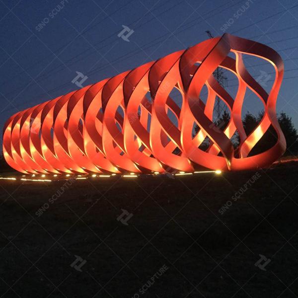 Large Stainless Steel Light Sculpture With Red Painted Surface For Outdoor