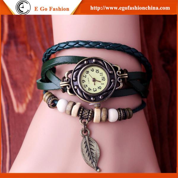 Leaf Pendant Watch Bracelet Watch Girl Female Leather Watch Unisex Quartz Retro