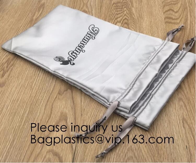 Customized Drawstring Cup Holder Bag,White Satin Bag With Rose Gold Printing And Ribbon, swimwear, underwear package pac