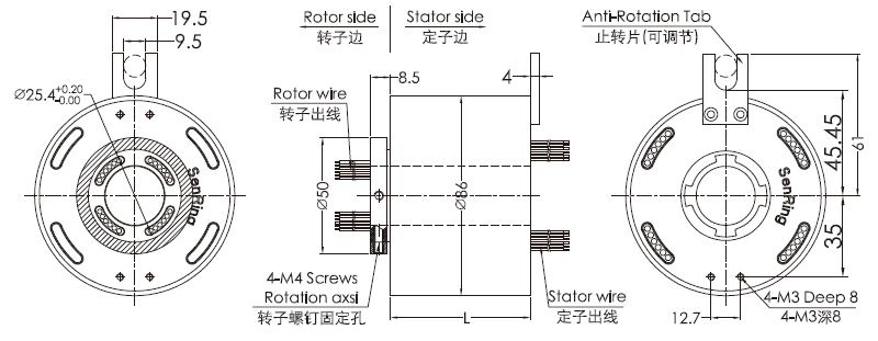fh2586 series FH2586 Series Dustproof&Waterproof Slip Ring Lead Electric Appliance slip ring Drawing 