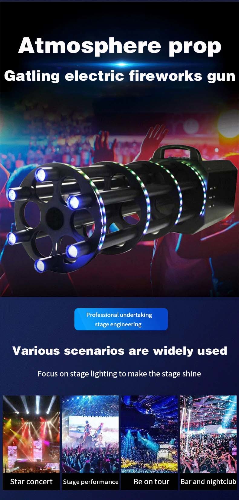 Dj Bar Atmosphere Handheld Six Shots Gatling Electric LED Confetti Gun Cannon Nightclub Spray Paper Confetti Machine