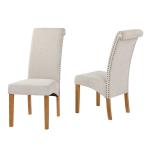 300lb Capacity Beige Dining Chair Sets Of 2 / Padded Fabric Side Chair