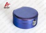 Round Blue Cosmetic Gift Box With Metal Button , Cardboard Cosmetic Packaging