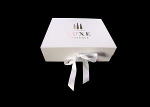 Wholesale Cover Lamination Retail Folding Gift Boxes Retail White Ribbon Rose Gold Logo from china suppliers