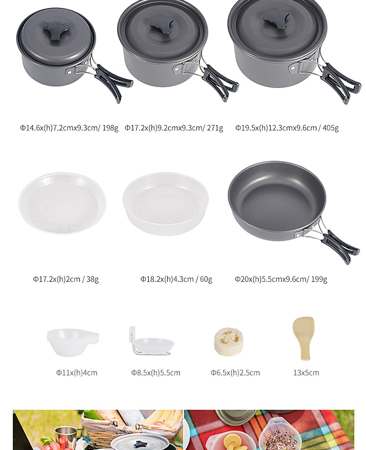 Outdoor Pots And Pans Portable 5 - 6 People Aluminum Alloy Cookware Set