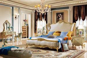 Wholesale Luxury European Design Wooden Upholstered Leather Carved Antique King Size Bed from china suppliers